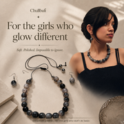 Surmedani | Grey Marbled Bead Necklace Set with Earrings