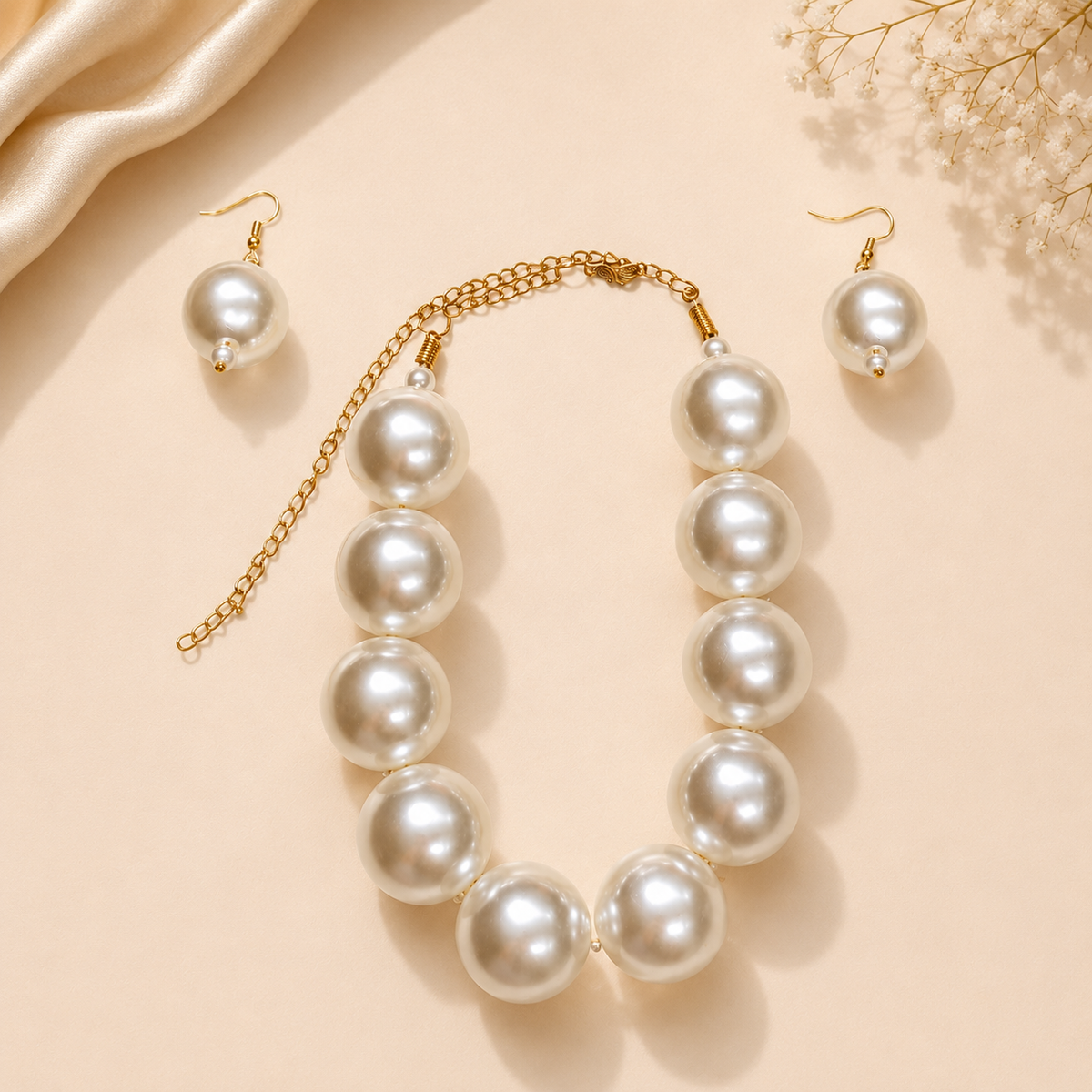Mastane Moti | Chunky Pearl Necklace & Earrings Set