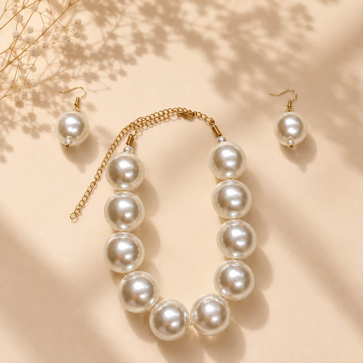 Mastane Moti | Chunky Pearl Necklace & Earrings Set