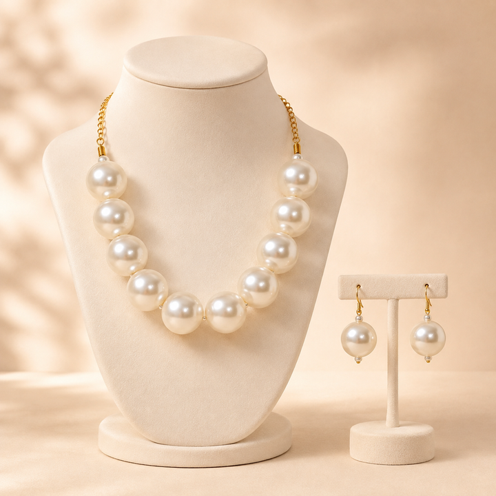Mastane Moti | Chunky Pearl Necklace & Earrings Set