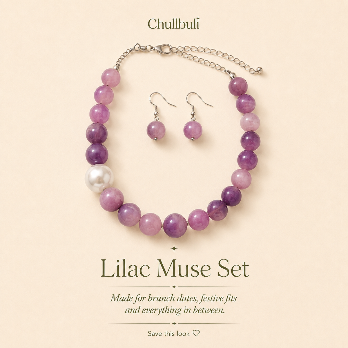 Jamuni Sholey | Purple Marbled Bead Necklace Set with Earrings
