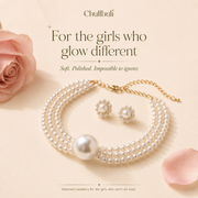 Moti Noor | Multi-Strand Pearl Choker Set with Earrings
