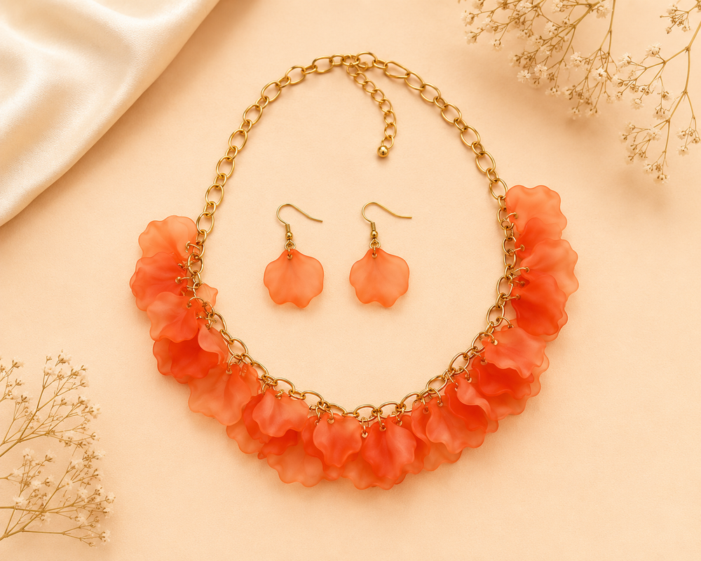 Narangi Kali | Floral Statement Necklace & Earrings Set