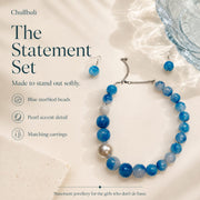 Aasmaani Adaa | Blue Marbled Bead Necklace Set with Earrings