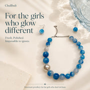 Aasmaani Adaa | Blue Marbled Bead Necklace Set with Earrings