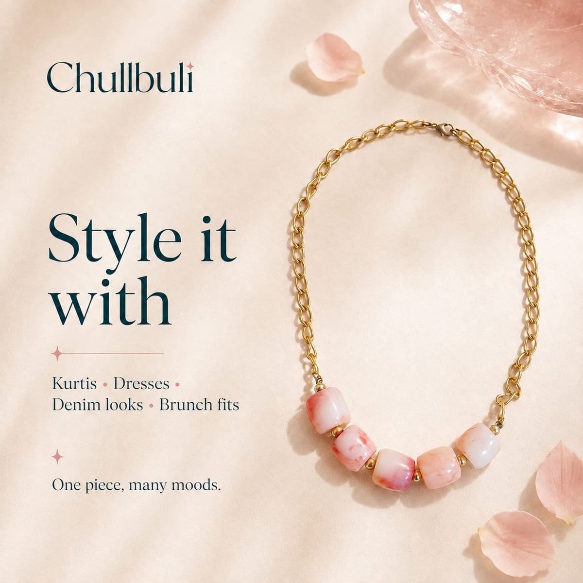Sonpari | Pink Peach Marbled Bead Necklace Set