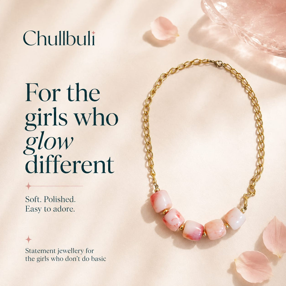 Sonpari | Pink Peach Marbled Bead Necklace Set